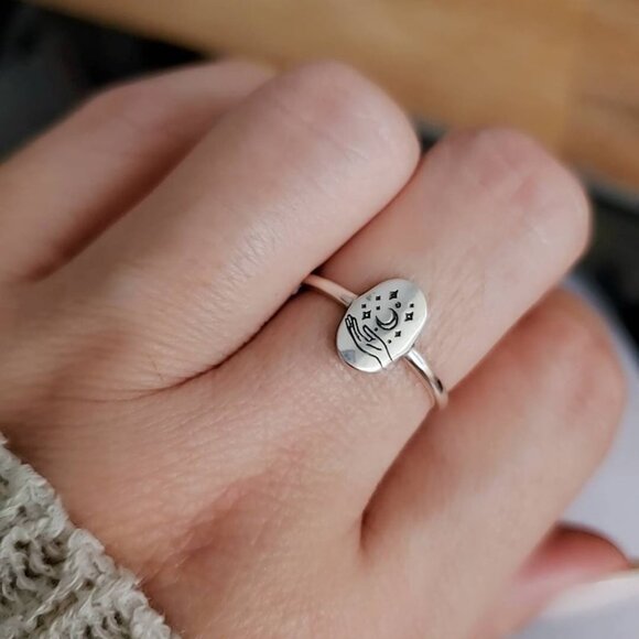 Sterling Silver Ring, Stars Moon Ring, Dainty Ring, 925 Silver Ring, Women Ring - Picture 1 of 10